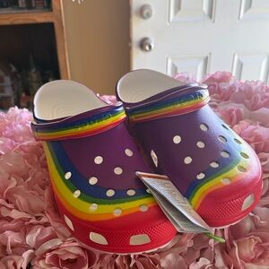 CROCS Women's Rainbow Sandals - Purple and Red
